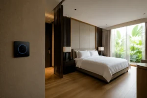 SOLUXLED 2.4GHz wireless lighting control project in a Southeast Asia boutique hotel with a knob dimmer panel for reading, relax and night scenes in every room.