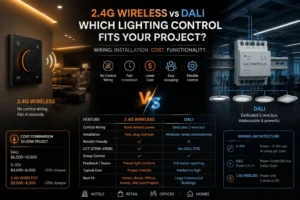 2.4GHz wireless lighting control panel compared to a DALI bus lighting system
